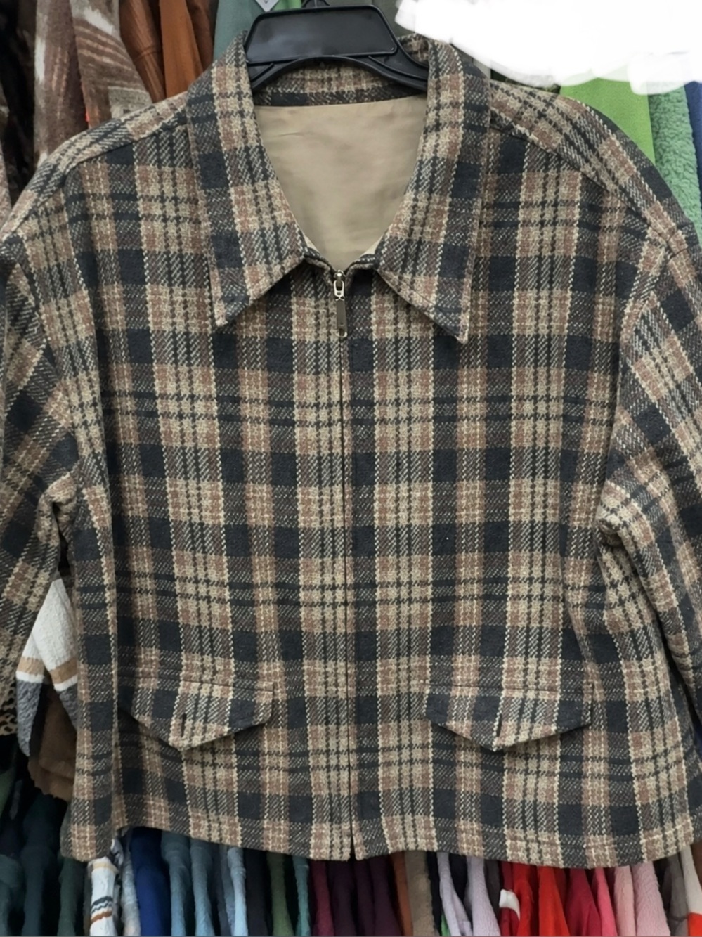 Fashion Bug Brown & Black Plaid Zip-Front Bomber Jacket